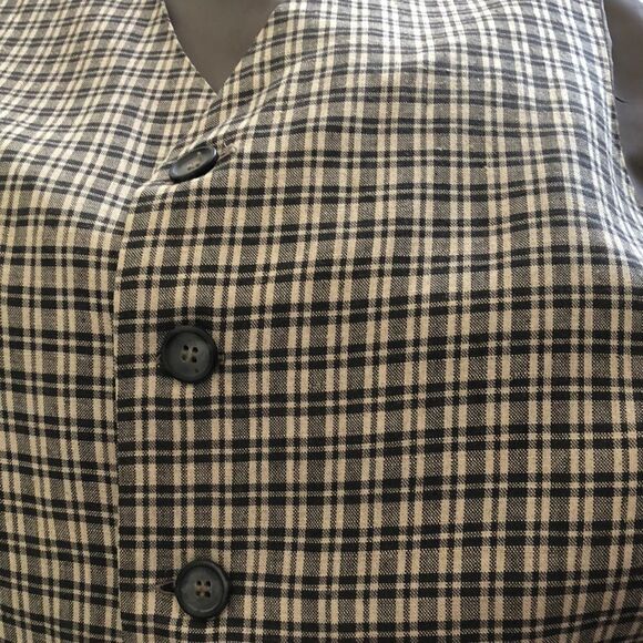 Perry Ellis Vest Linen Blend Size L Tan plaid GUC - Picture 4 of 5